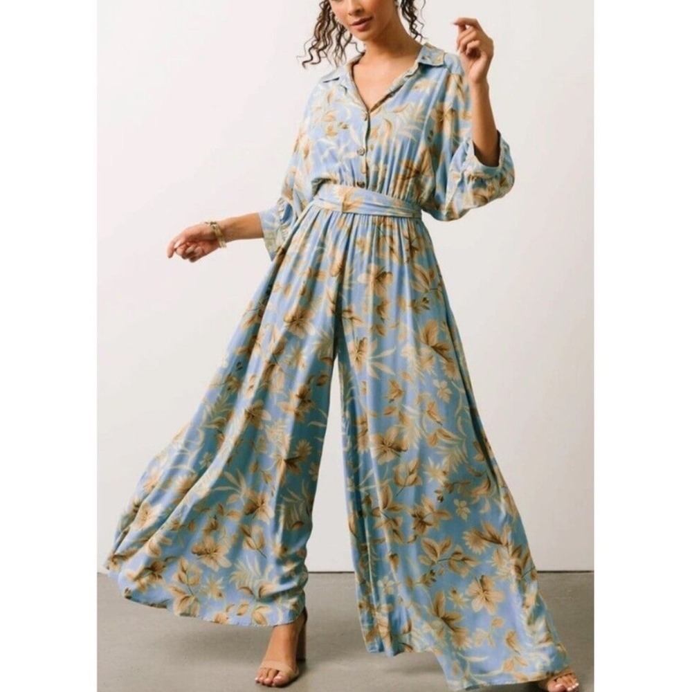 NEW Baltic Born Escondido Jumpsuit wide leg Floral Button‎ Front Belted Size M